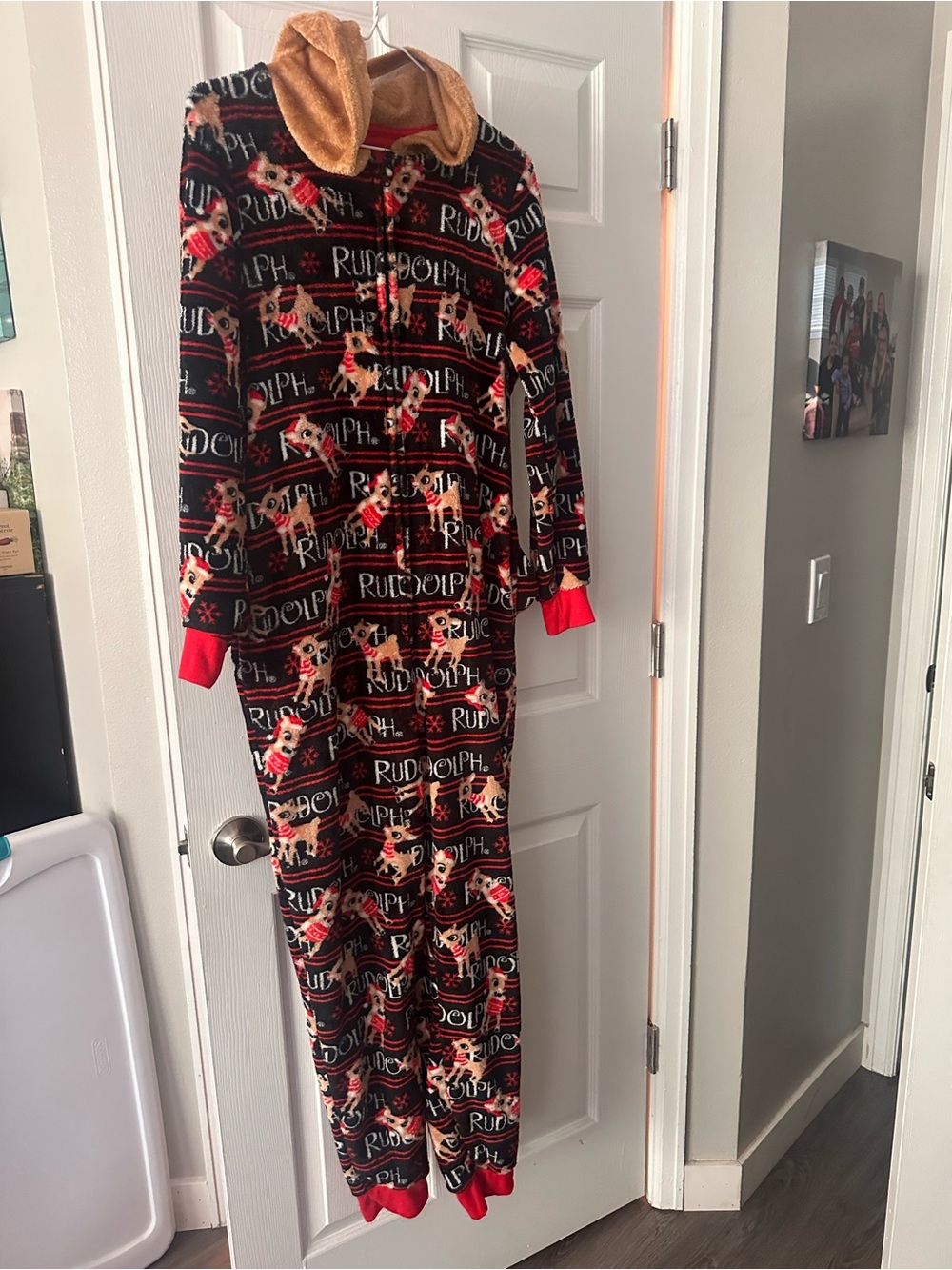 Kids Rudolph Black and Red Holiday Fleece One-Piece Pajamas